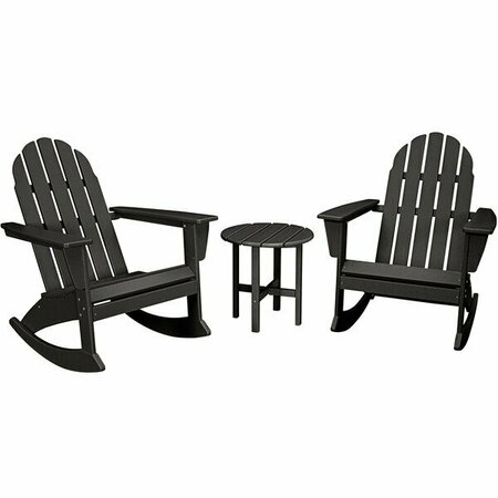 POLYWOOD Vineyard Black Patio Set with Side Table and 2 Adirondack Rocking Chairs 633PWS4081BL